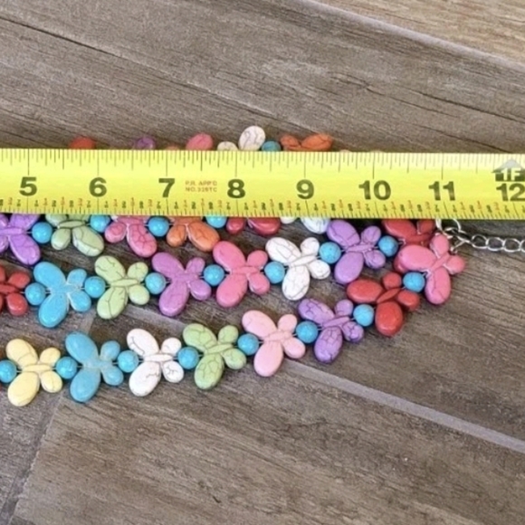 Double Strand Distressed Rainbow Butterfly Stone Beaded Necklace w/ Extender - Picture 9 of 12